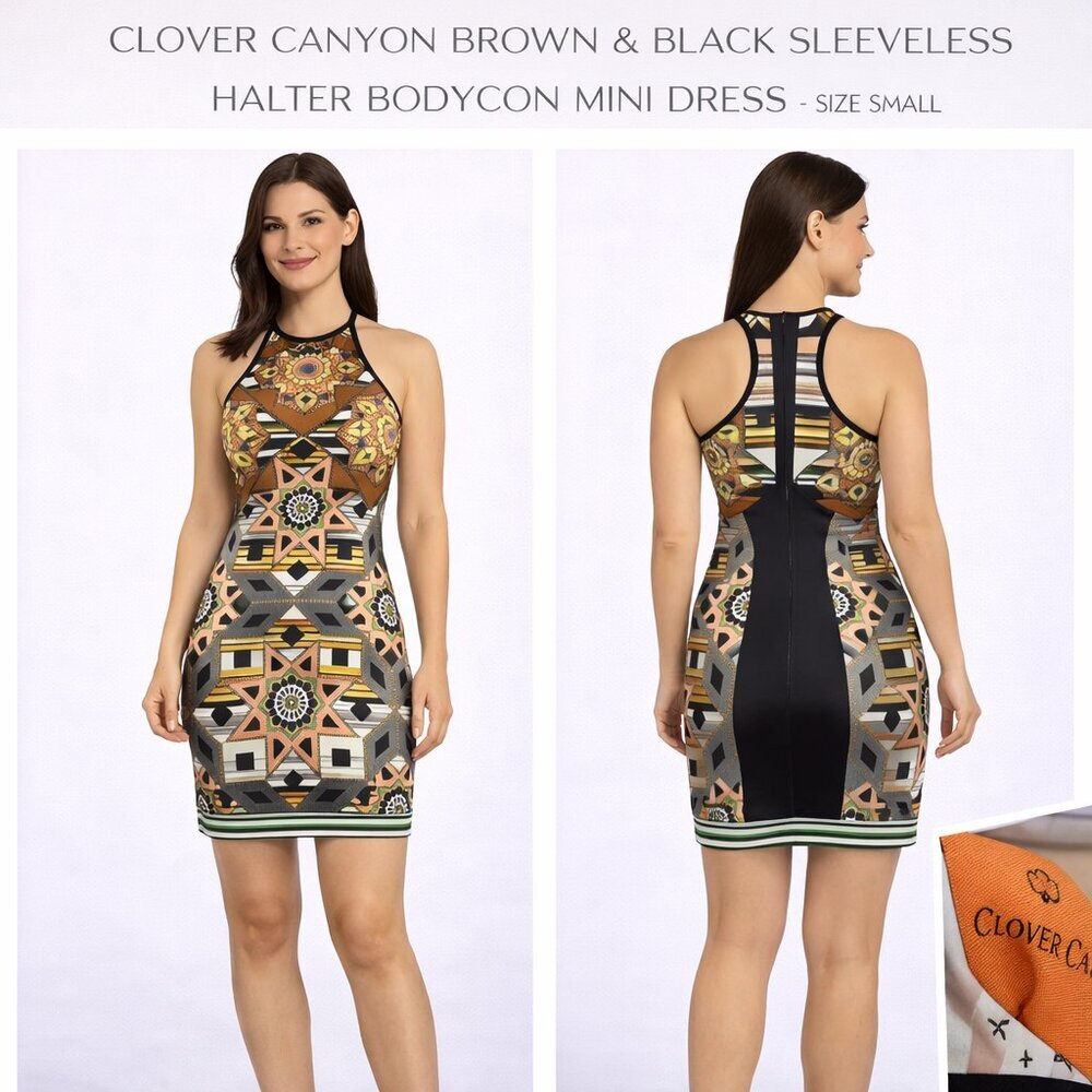Clover Canyon Brown & Black Sleeveless Halter Bodycon Mini Dress – Size Small